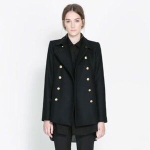 Zara  Woman Coat Jacket Wool blend With Metallic Buttons